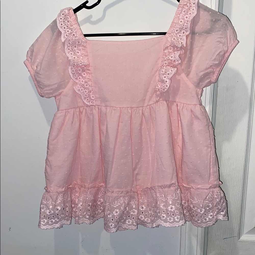Pink Lace Trim Blouse